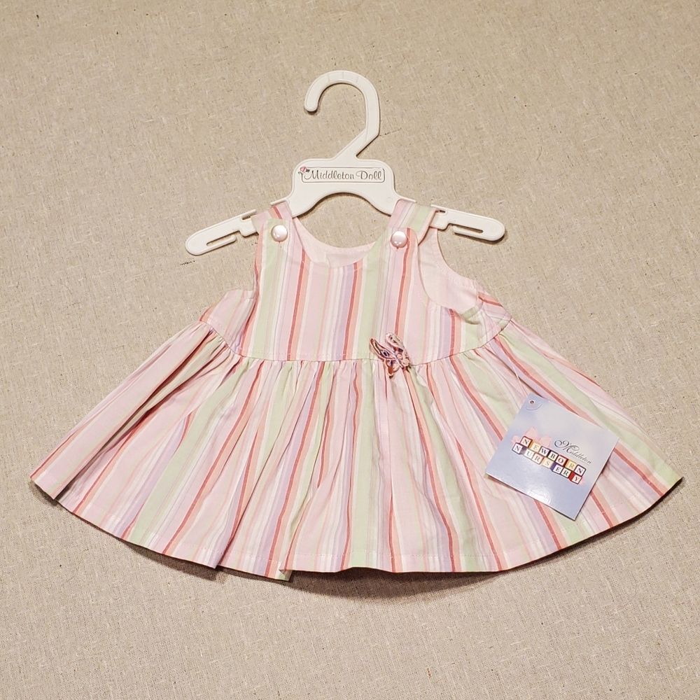 Vintage Middleton Reborn Pink Multi Striped Doll Dress